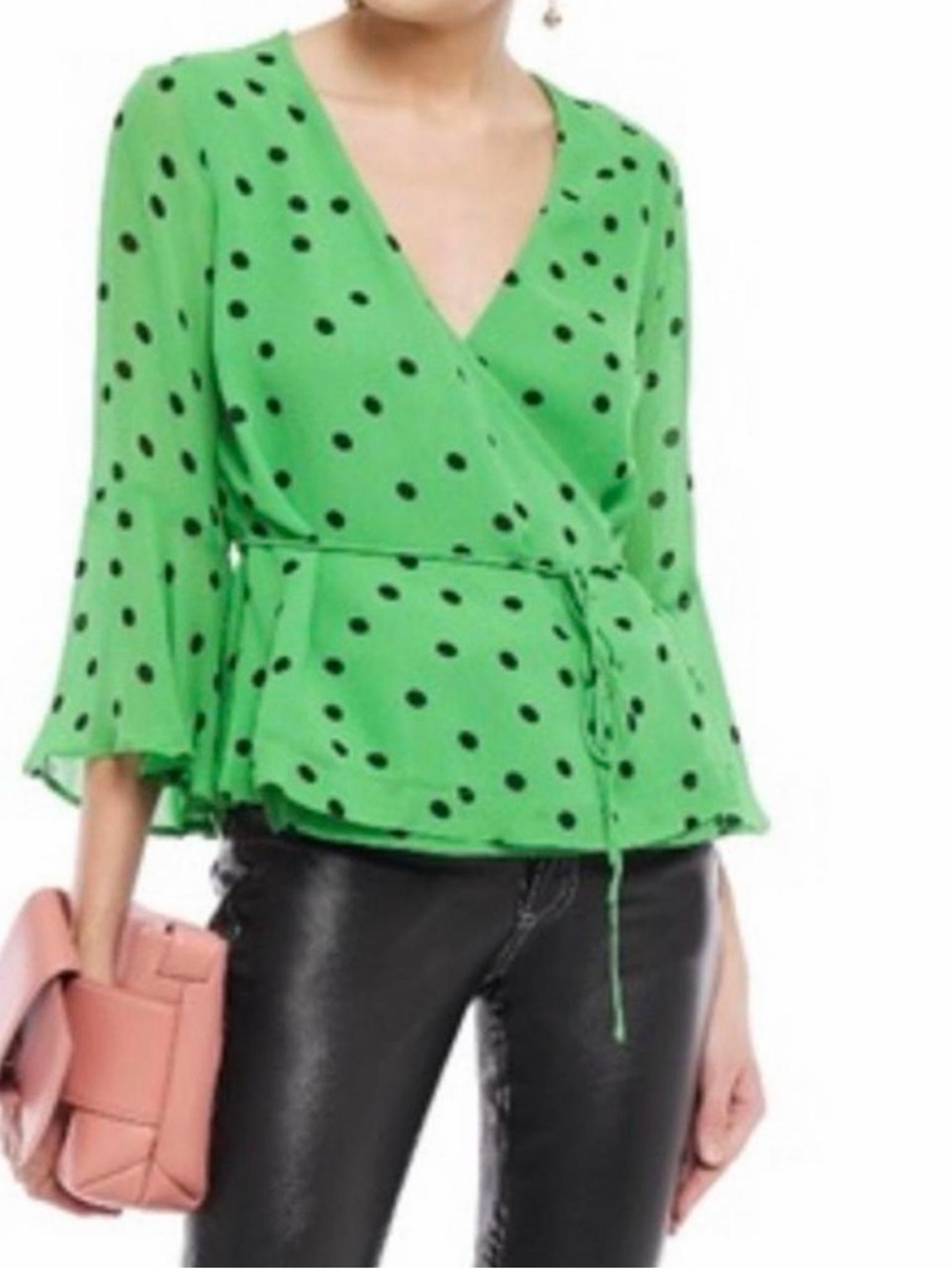 Ganni Green Polka Dot Wrap Blouse - Women